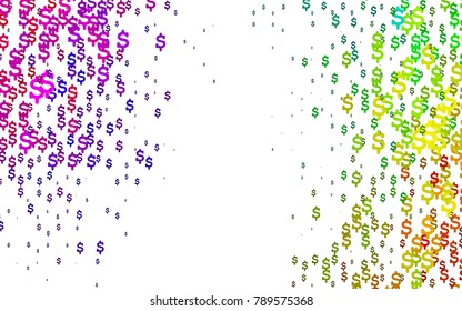 Dark Multicolor, Rainbow vector pattern with symbols of dollars. Shining illustration with signs of dollars on abstract template. The pattern can be used for financial, investment websites.