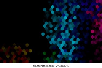 Dark Multicolor, Rainbow vector pattern. Hexagonal template. Geometric sample. Repeating hexagon shapes. Brand-New texture for your design. Pattern can be used for background