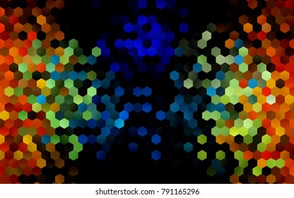 Dark Multicolor, Rainbow vector pattern. Hexagonal template. Geometric sample. Repeating hexagon shapes. Brand-New texture for your design. Pattern can be used for background