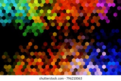Dark Multicolor, Rainbow vector pattern. Hexagonal template. Geometric sample. Repeating hexagon shapes. Brand-New texture for your design. Pattern can be used for background