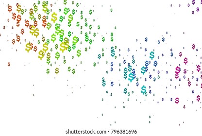 Dark Multicolor, Rainbow vector pattern with symbols of dollars. Shining colored illustration with dollar signs, USD. The pattern can be used for financial, investment websites.