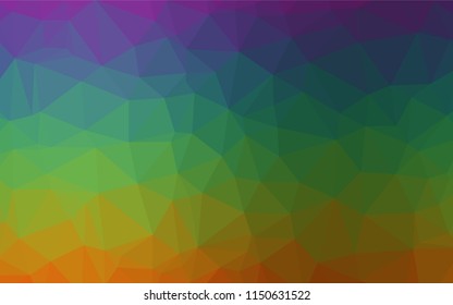Dark Multicolor, Rainbow vector polygon abstract backdrop. Shining illustration, which consist of triangles. The best triangular design for your business.