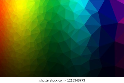 Dark Multicolor, Rainbow vector polygon abstract backdrop. Shining colored illustration in a Brand new style. Triangular pattern for your business design.