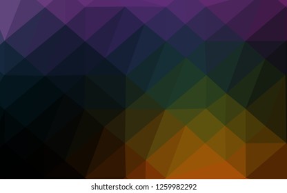 Dark Multicolor, Rainbow vector polygon abstract layout. Triangular geometric sample with gradient.  Textured pattern for background.