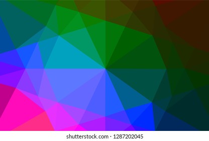 Dark Multicolor, Rainbow vector polygon abstract layout. Triangular geometric sample with gradient.  Triangular pattern for your business design.