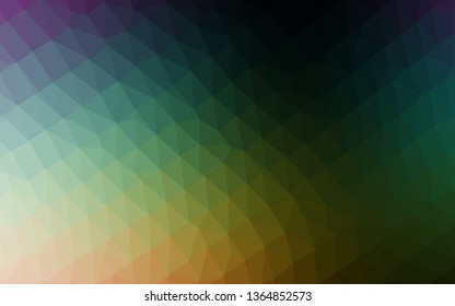 Dark Multicolor, Rainbow vector polygon abstract background. Shining illustration, which consist of triangles. Triangular pattern for your business design.