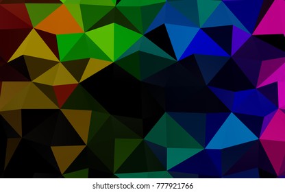 Dark Multicolor, Rainbow vector polygon abstract background. Modern geometrical abstract illustration with gradient. Triangular pattern for your business design.