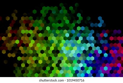 Dark Multicolor, Rainbow vector polygonal illustration, which consist of hexagons. Hexagonal design for your business. Creative geometric background in Origami style with gradient