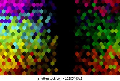 Dark Multicolor, Rainbow vector polygonal illustration, which consist of hexagons. Hexagonal design for your business. Creative geometric background in Origami style with gradient