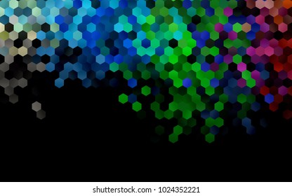 Dark Multicolor, Rainbow vector polygonal illustration, which consist of hexagons. Hexagonal design for your business. Creative geometric background in Origami style with gradient
