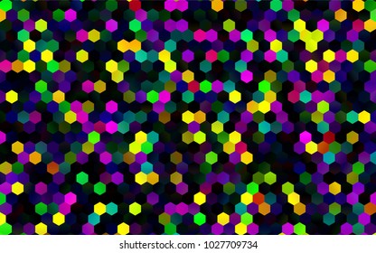 Dark Multicolor, Rainbow vector polygonal illustration, which consist of hexagons. Hexagonal pattern for your business design. Geometric background in Origami style with gradient. 