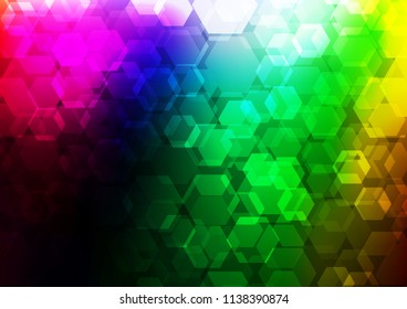 Dark Multicolor, Rainbow vector polygonal template. Shining illustration, which consist of hexagons. The textured pattern can be used for background.