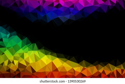 Dark Multicolor, Rainbow vector polygonal template. Triangular geometric sample with gradient.  Elegant pattern for a brand book.