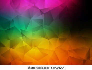 Dark Multicolor, Rainbow vector polygonal background. An elegant bright illustration with gradient. The textured pattern can be used for background.