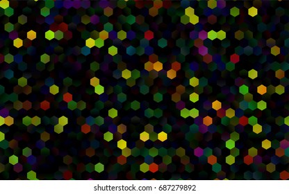Dark Multicolor, Rainbow vector polygonal illustration, which consist of hexagons. Hexagonal pattern for your business design. Geometric background in Origami style with gradient. 