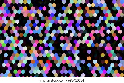 Dark Multicolor, Rainbow vector polygonal illustration, which consist of hexagons. Hexagonal pattern for your business design. Geometric background in Origami style with gradient. 