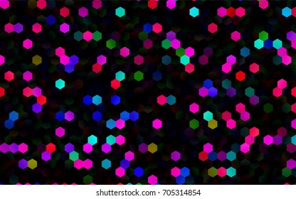 Dark Multicolor, Rainbow vector polygonal illustration, which consist of hexagons. Hexagonal pattern for your business design. Geometric background in Origami style with gradient. 