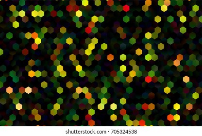 Dark Multicolor, Rainbow vector polygonal illustration, which consist of hexagons. Hexagonal pattern for your business design. Geometric background in Origami style with gradient. 