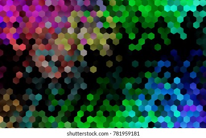 Dark Multicolor, Rainbow vector polygonal illustration, which consist of hexagons. Hexagonal pattern for your business design. Geometric background in Origami style with gradient. 
