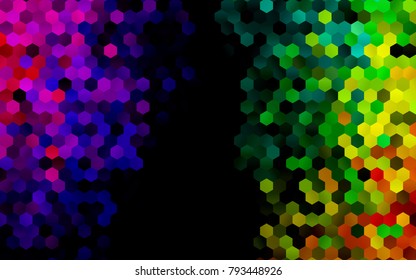 Dark Multicolor, Rainbow vector polygonal illustration, which consist of hexagons. Hexagonal design for your business. Creative geometric background in Origami style with gradient