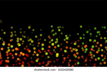 Dark Multicolor, Rainbow vector red banner with set of circles, dots background. Creative Design Template. Technological halftone illustration.