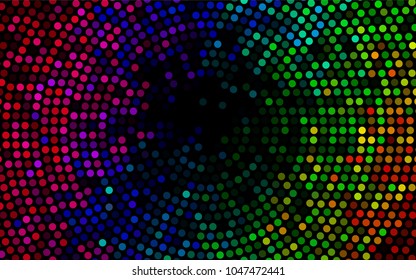 Dark Multicolor, Rainbow vector red banner with set of circles, dots. Donuts Background. Creative Design Template. Technological halftone illustration.