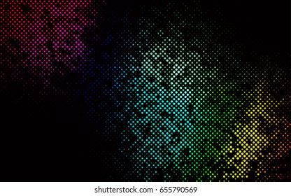 Dark Multicolor, Rainbow vector red banner with set of circles, dots. Donuts Background. Creative Design Template. Technological halftone illustration.