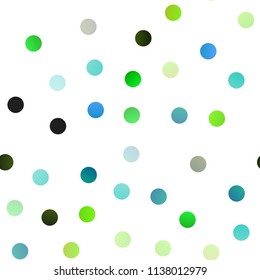 Dark Multicolor, Rainbow vector seamless background with dots. Beautiful colored illustration with blurred circles in nature style. The pattern can be used for ads, leaflets of liquid.