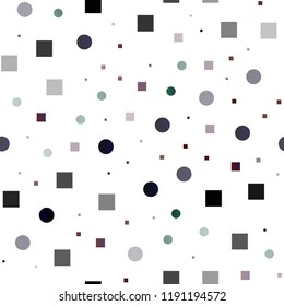 Dark Multicolor, Rainbow vector seamless texture with disks, rectangles. Abstract backdrop with colorful circles, rectangles. Template for business cards, websites.