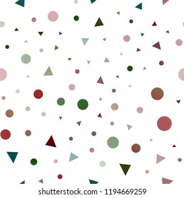 Dark Multicolor, Rainbow vector seamless background with triangles, circles. Glitter abstract illustration with spheres, triangular lines. Trendy design for wallpaper, fabric makers.