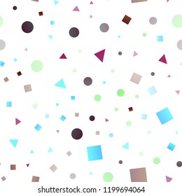 Dark Multicolor, Rainbow vector seamless texture in poly style with circles, cubes. Illustration with colorful circles, triangles, rectangles. Template for business cards, websites.