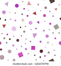 Dark Multicolor, Rainbow vector seamless texture in poly style with circles, cubes. Illustration with set of colorful circles, triangles, squares. Design for textile, fabric, wallpapers.