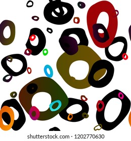 Dark Multicolor, Rainbow vector seamless template with spots. Modern abstract illustration with colorful water drops. Design for textile, fabric, wallpapers.