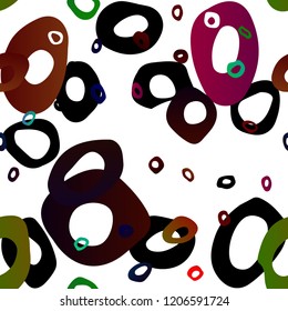 Dark Multicolor, Rainbow vector seamless background with bubbles. Colorful illustration with blurred circles in nature style. Pattern for design of fabric, wallpapers.