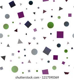 Dark Multicolor, Rainbow vector seamless pattern in polygonal style with circles. Illustration with set of colorful circles, triangles, squares. Pattern for design of window blinds, curtains.