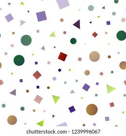 Dark Multicolor, Rainbow vector seamless cover in polygonal style with circles. Abstract illustration with colorful dots, lines, cubes. Pattern for design of window blinds, curtains.