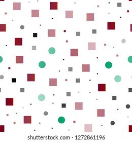 Dark Multicolor, Rainbow vector seamless pattern with spheres, squares. Colorful gradient with circles, rectangles on abstract backdrop. Template for business cards, websites.