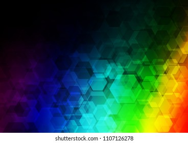 Dark Multicolor, Rainbow vector shining hexagonal background. Creative geometric illustration in Origami style with gradient. The template can be used as a background for cell phones.