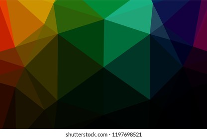 Dark Multicolor, Rainbow vector shining hexagonal background. Geometric illustration in Origami style with gradient.  The textured pattern can be used for background.
