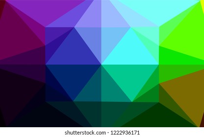 Dark Multicolor, Rainbow vector shining hexagonal background. Triangular geometric sample with gradient.  The elegant pattern can be used as part of a brand book.