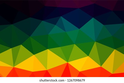 Dark Multicolor, Rainbow vector shining hexagonal background. Shining illustration, which consist of triangles. The elegant pattern can be used as part of a brand book.