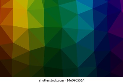 Dark Multicolor, Rainbow vector shining triangular pattern. Colorful illustration in Origami style with gradient.  New texture for your design.