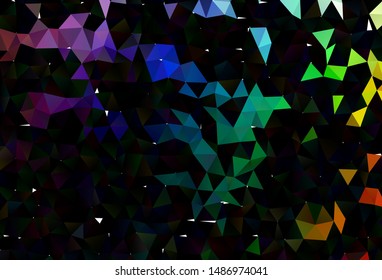 Dark Multicolor, Rainbow vector shining triangular template. Colorful illustration in Origami style with gradient.  Brand new design for your business.