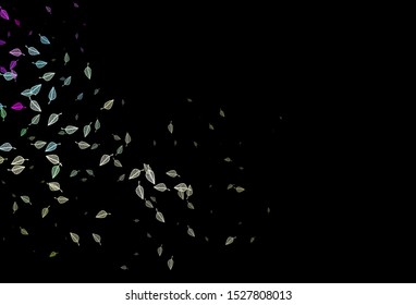 Dark Multicolor, Rainbow vector sketch layout. Shining colorful illustration with leaves in doodle style. Pattern for coloring books and pages for kids.