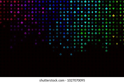 Dark Multicolor, Rainbow vector template with poker symbols. Colorful gradient with signs of hearts, spades, clubs, diamonds. Pattern for ads of parties, events in Vegas.