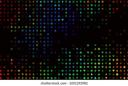 Dark Multicolor, Rainbow vector template with poker symbols. Colored illustration with hearts, spades, clubs, diamonds. Template for business cards of casinos.