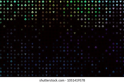 Dark Multicolor, Rainbow vector template with poker symbols. Blurred decorative design of hearts, spades, clubs, diamonds. Template for business cards of casinos.