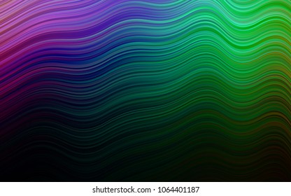 Dark Multicolor, Rainbow vector template with bent lines. Glitter abstract illustration with wry lines. Marble style for your business design.