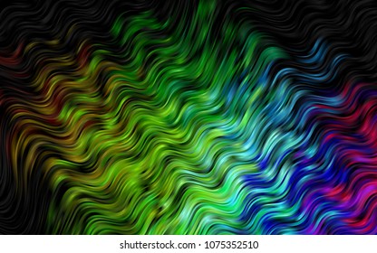 Dark Multicolor, Rainbow vector template with lines, ovals. Glitter abstract illustration with wry lines. Pattern for your business design.