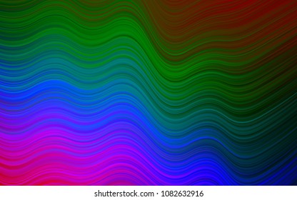 Dark Multicolor, Rainbow vector template with bent ribbons. Blurred geometric sample with gradient bubbles.  Brand-new design for your ads, poster, banner.
